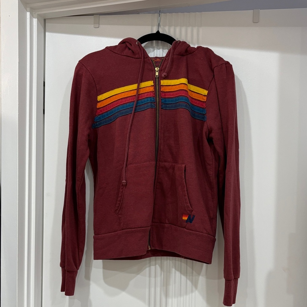 Aviator Nation Maroon Hoodie with Vibrant Stripes